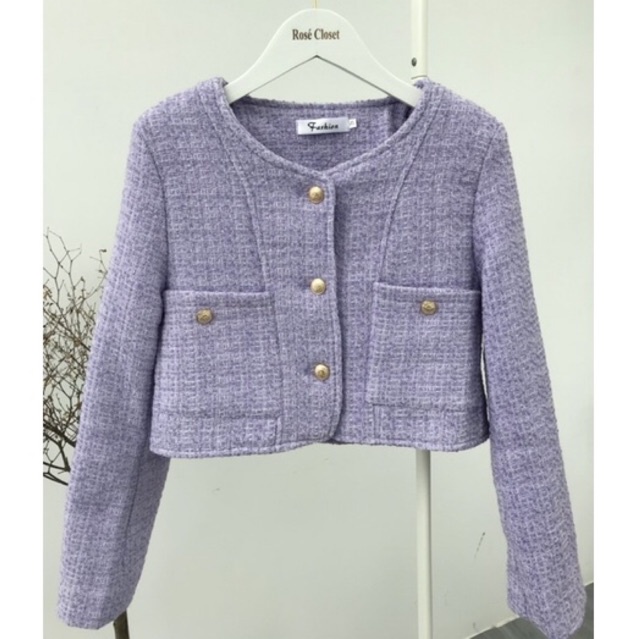 Set áo và chân váy dạ tweed chất đẹp màu tím khoai môn