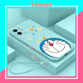Ốp điện thoại silicon mềm in hoạt hình Doraemon đáng yêu có dây đeo cho iPhone 11 12 Pro Max