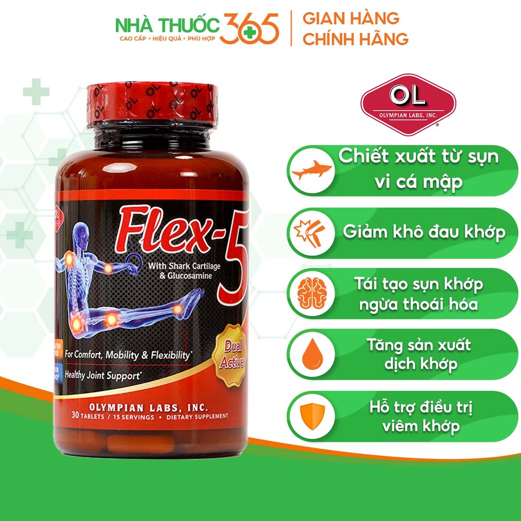 Viên Uống Olympian labs Flex-5 Hỗ Trợ Giảm Viêm, Tái Tạo Sụn Khớp  30 Viên