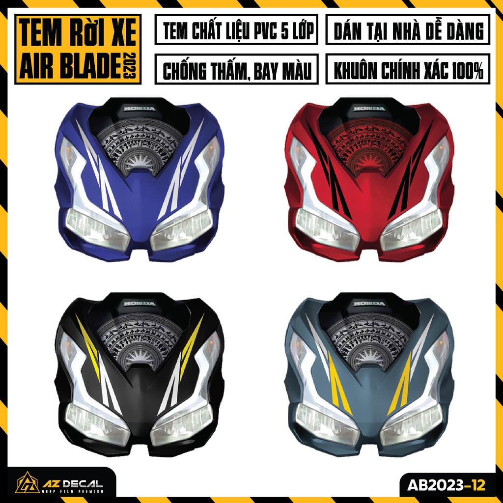 Tem AirBlade 2023 Thiết Kế Trống Đồng Phá Cách | AB2023-12 | Team Decal Hình Dán Xe Máy AB Air Blade 125 160 Đen Đỏ Xanh
