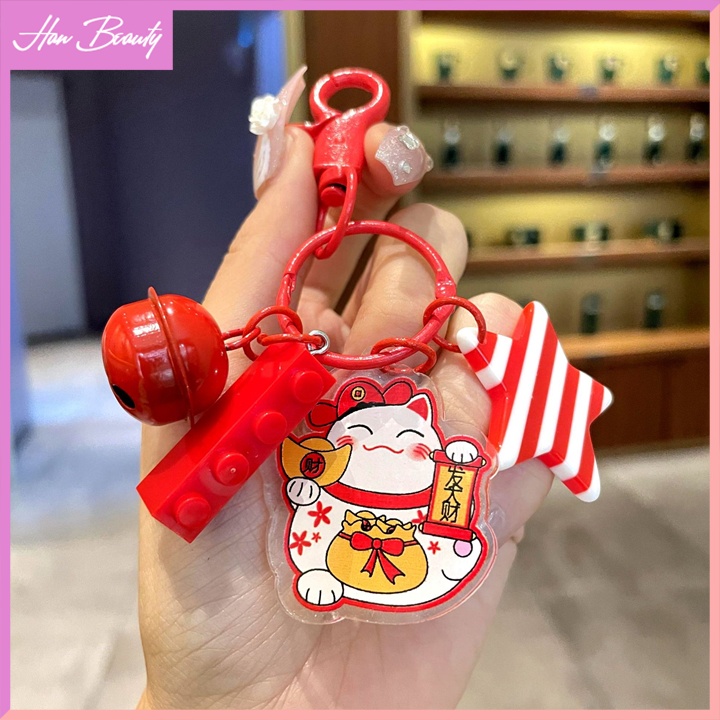 Móc Khóa Mèo Neko May Mắn Rước Tài Lộc Có Chuông Lục Lạc Gắn Chìa Khóa Túi Xách Balo hanbeauty