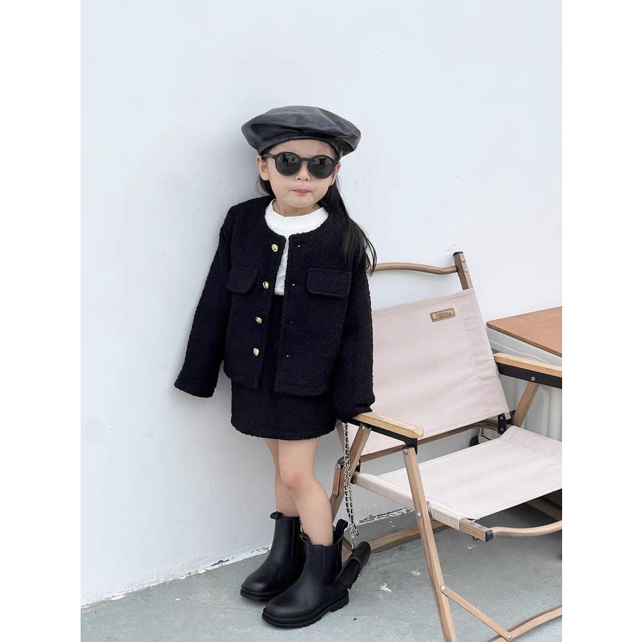 Set 2 chi tiết áo vest và chân váy dạ nhũ bé gái Danchau 76