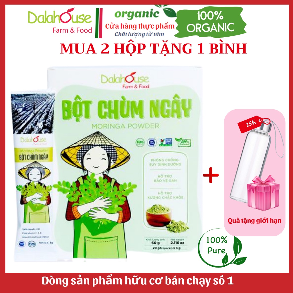 Bột Chùm Ngây Dalahouse - Bột Chùm Ngây Hữu Cơ Nguyên Chất Sấy Lạnh Dalahouse - Hộp 60g (20 gói tiện lợi)