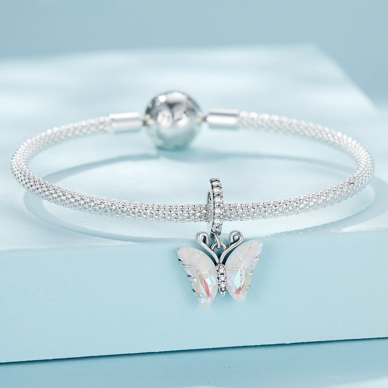 BAMOER Mặt Dây Chuyền Hình Bướm Bạc 925 Đính Đá Cực Quang