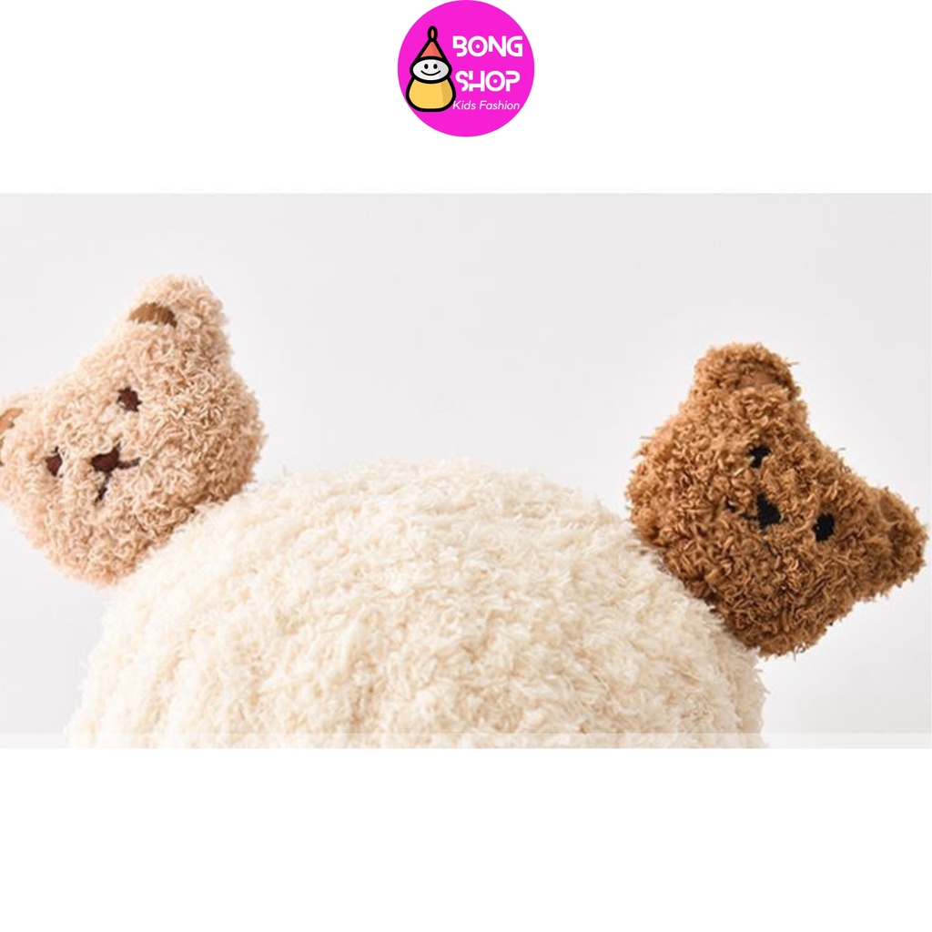 Set mũ và khăn quàng cổ len hình gấu dành cho bé trai bé gái 1 - 3T  mùa đông ấm áp