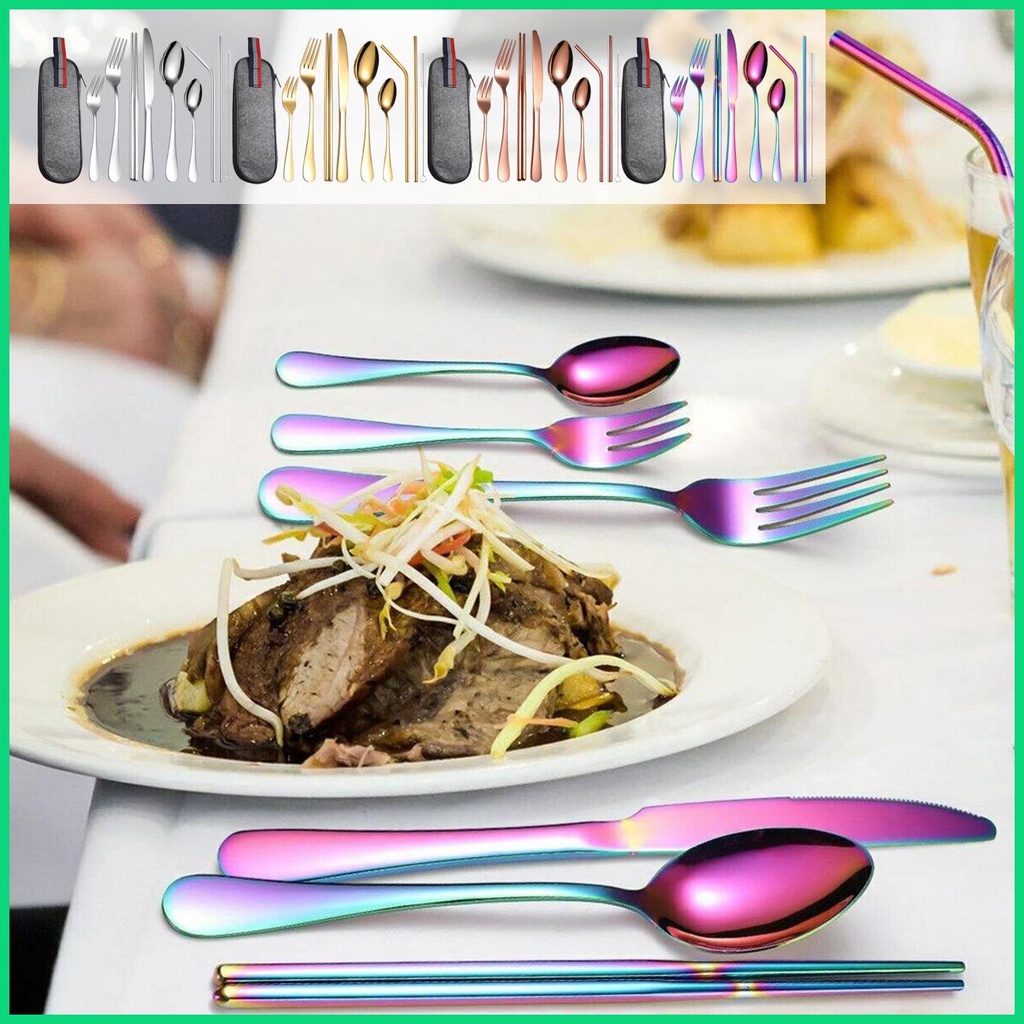 Bộ 9 Món Muỗng Nĩa Bằng Thép Không Gỉ Di Động Dễ Lau Chùi