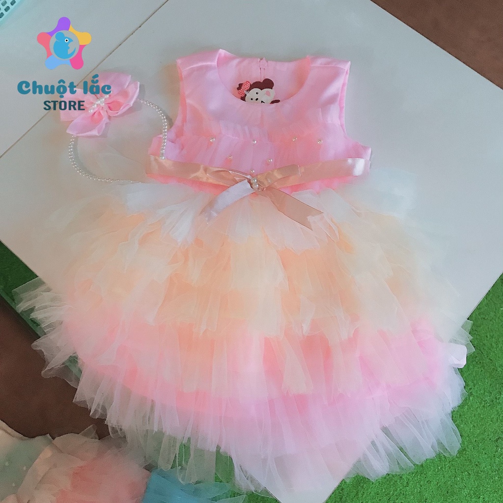 Váy công chúa cho bé gái 6 tầng tặng kèm cài size to 16kg đến 28kg