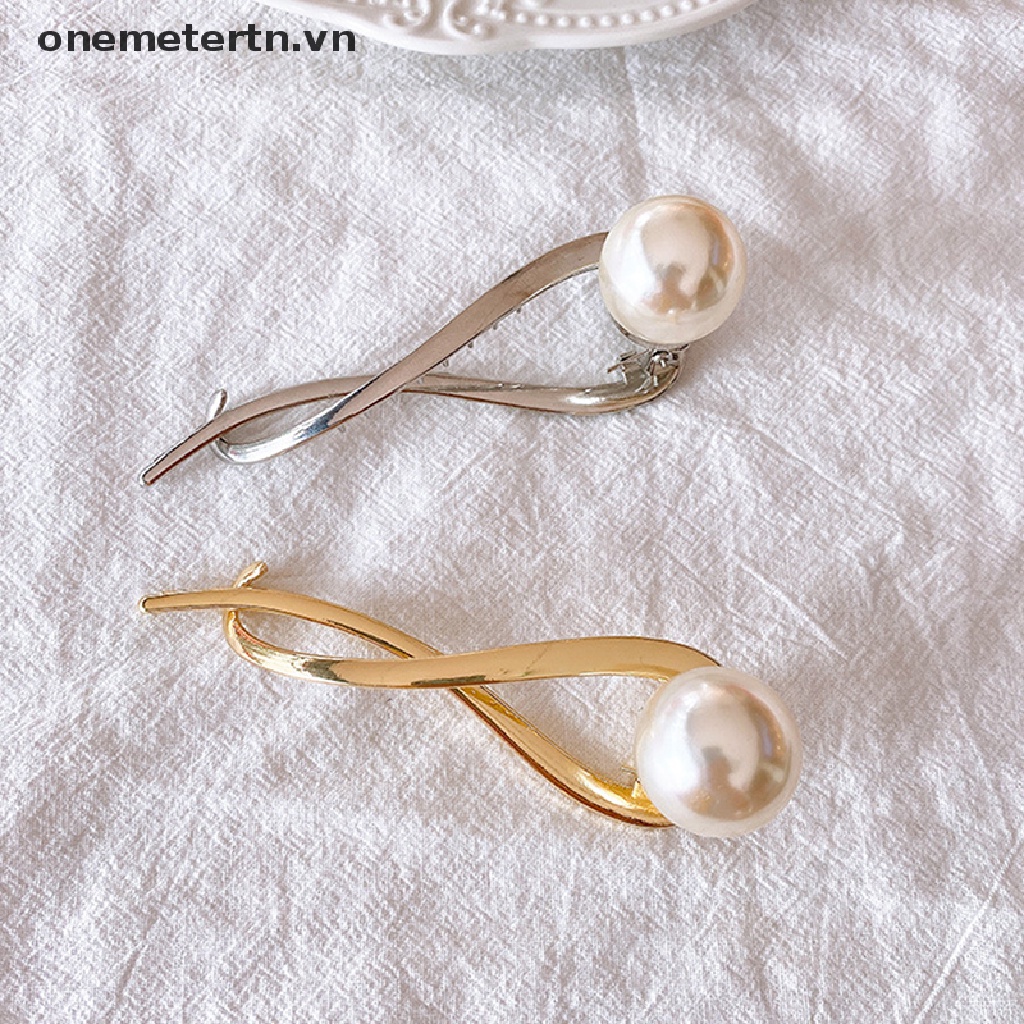 Onemetertn Kẹp Tóc Đính Ngọc Trai Nhân Tạo Một Chữ Cái Kẹp Cài Đầu Vòng Cung Hình Học Đơn Giản Cho Nữ