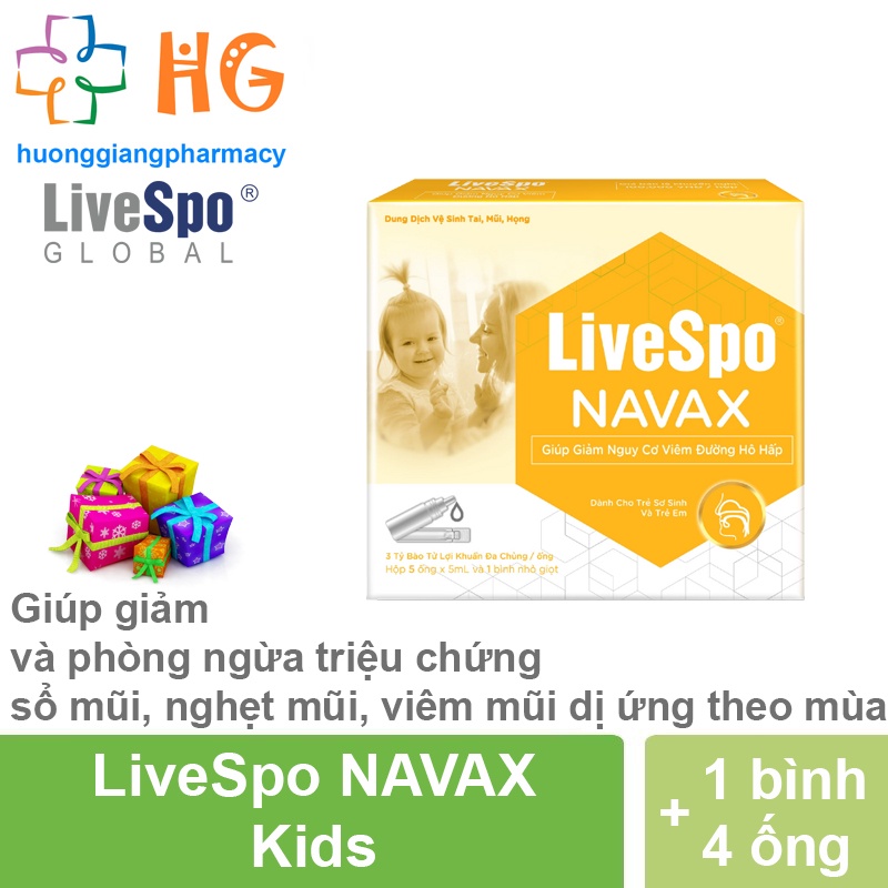 LiveSpo NAVAX KIDS Nhỏ mũi cho trẻ nhỏ giảm nghẹt mũi Hộp 5 ống x 5ml