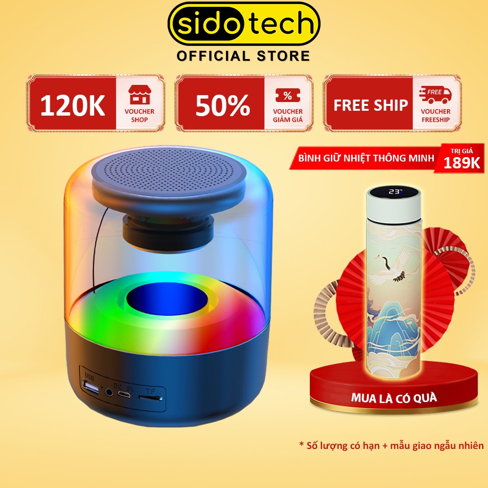 Loa bluetooth không dây SIDOTECH 308 mini bass mạnh âm thanh vòm 360 độ có LED RGB cho điện thoại máy tính laptop để bàn