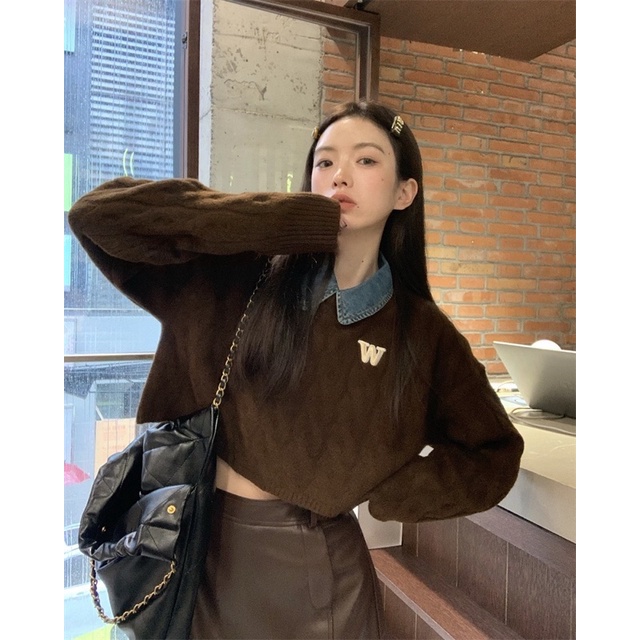 Áo len W croptop(Hàng order Taobao 12-14 ngày)