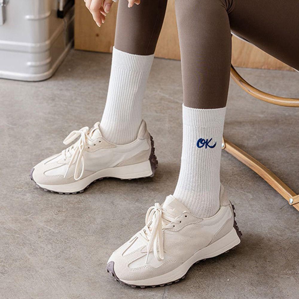 Vớ Cotton Thoáng Khí Thêu Chữ OK Crew Thời Trang Thường Ngày Cho Cặp Đôi