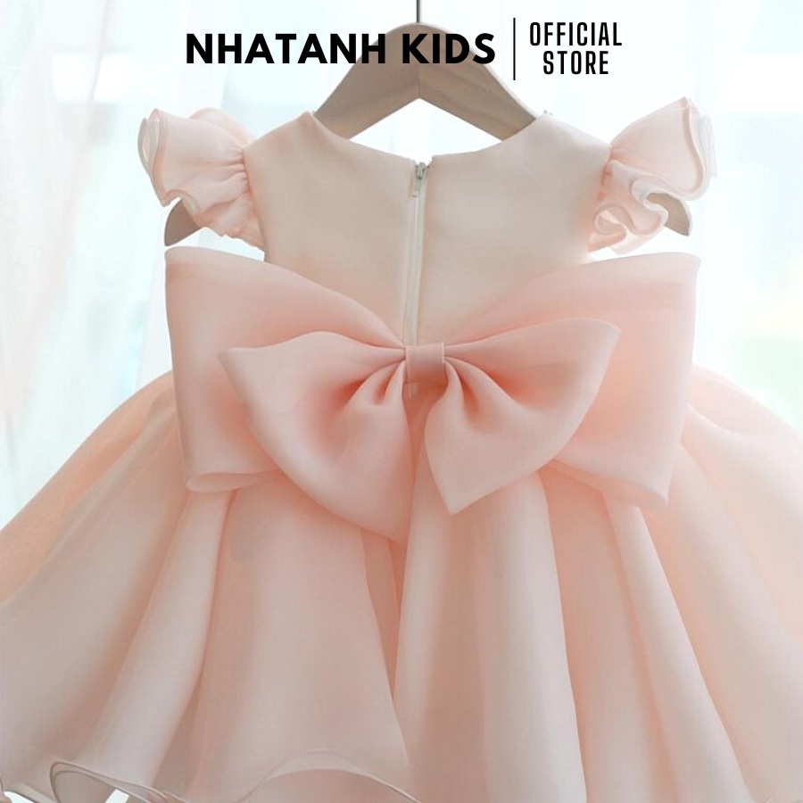 Đầm công chúa bé gái NHATANH KIDS tay cánh tiên hồng voan cho bé gái dự tiệc sinh nhật từ 0-12 tuổi NA32