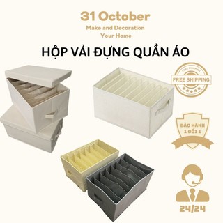 Hộp Vải Đựng Quấn Áo, Tất, Khăn Chia Ngăn Có Nắp - Hộp Vải Đựng Đồ Lót