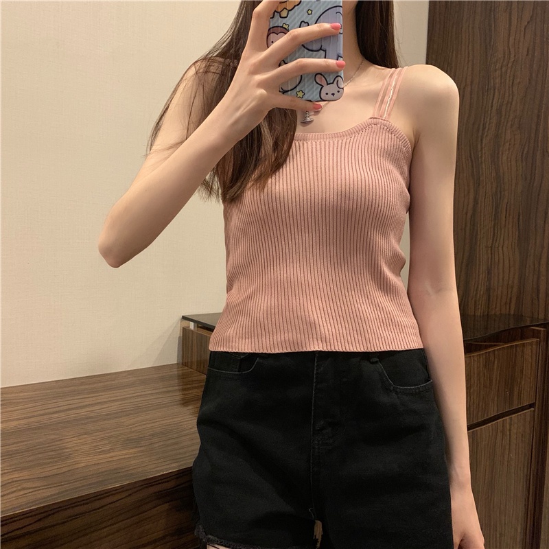 ZHELIHANGFEI Áo Dệt Kim Hai Dây Sát Nách Lưng Cao Kiểu Dáng Ngọt Ngào Quyến Rũ