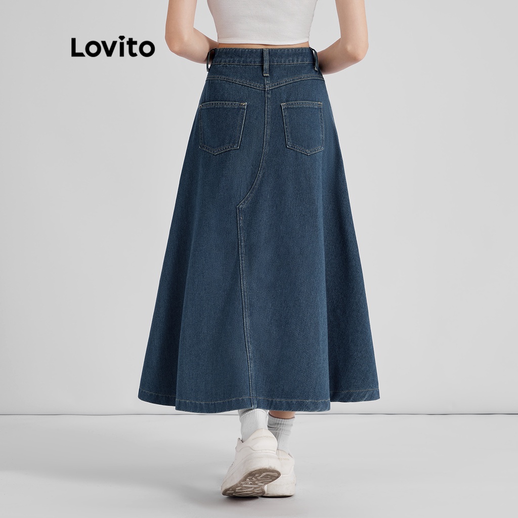 Lovito Váy Denim nữ thường bỏ túi cơ bản L37AD066 (Xanh lam) | BigBuy360 - bigbuy360.vn