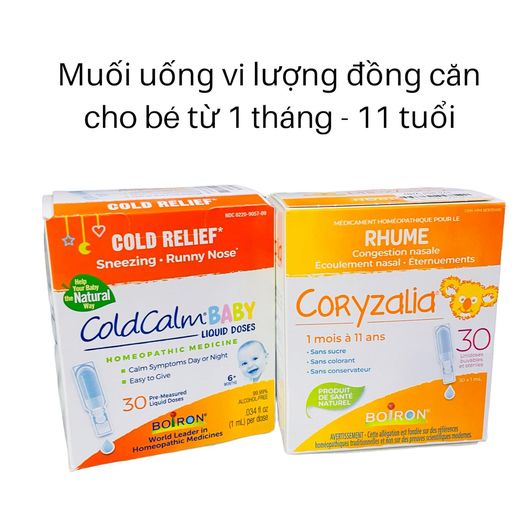 Muối uống giảm cảm lạnh, sổ mũi Boiron Coryzalia Cold và Biozron ColdCalm cho bé