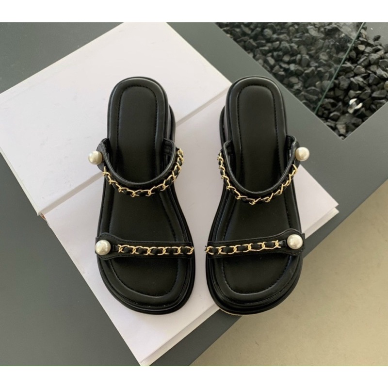 Dép xuồng hai quai song song móc xích cao 7cm 3màu siêu đẹp