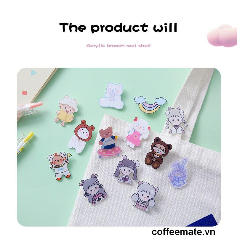 【coffeemate】⚡ Acrylic Trâm Sáng Tạo Hoạt Hình Dễ Thương Thổ Cẩm Túi Cá Tính Quần Áo Phụ Kiện Huy Hiệu