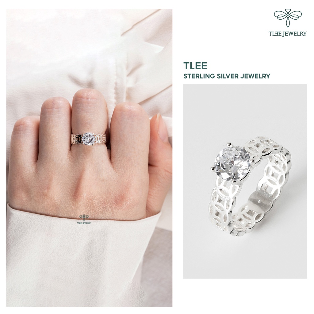 Nhẫn bạc nữ TLEE nhẫn kim tiền trụ đá bốn chấu tài lộc TleeJewelry A0254