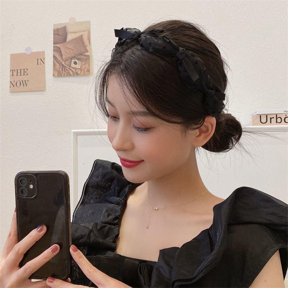 ANEMONE Băng Đô Cài Tóc Đính Nơ Ren Bằng Xốp Dễ Thương Phong Cách Lolita Hàn Quốc Cho Nữ