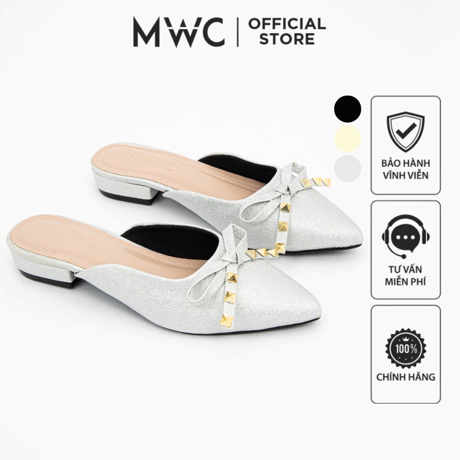 Dép MWC 8175 - Dép Sục Cao Gót Đế Vuông 3CM Phối Nơ Ánh Nhũ