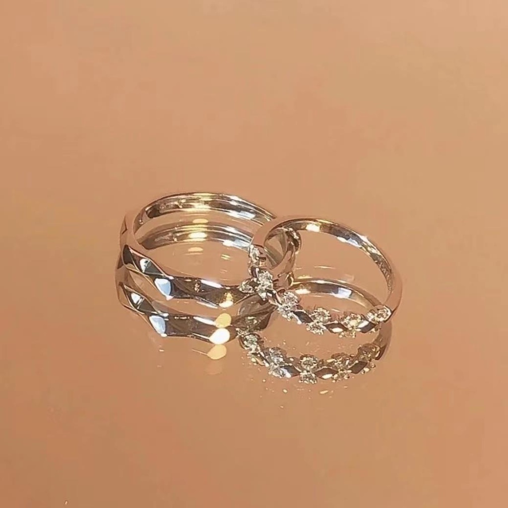 Nhẫn Cặp Đôi Xxxoff Hình Vương Miện Tình Yêu Mạ Bạc 925 Đính Kim Cương Lấp Lánh Có Thể Điều Chỉnh Được