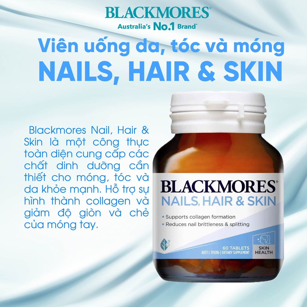 Viên uống hỗ trợ làm đẹp tóc da móng Nail, Hair and Skin Blackmores Úc 60 viên