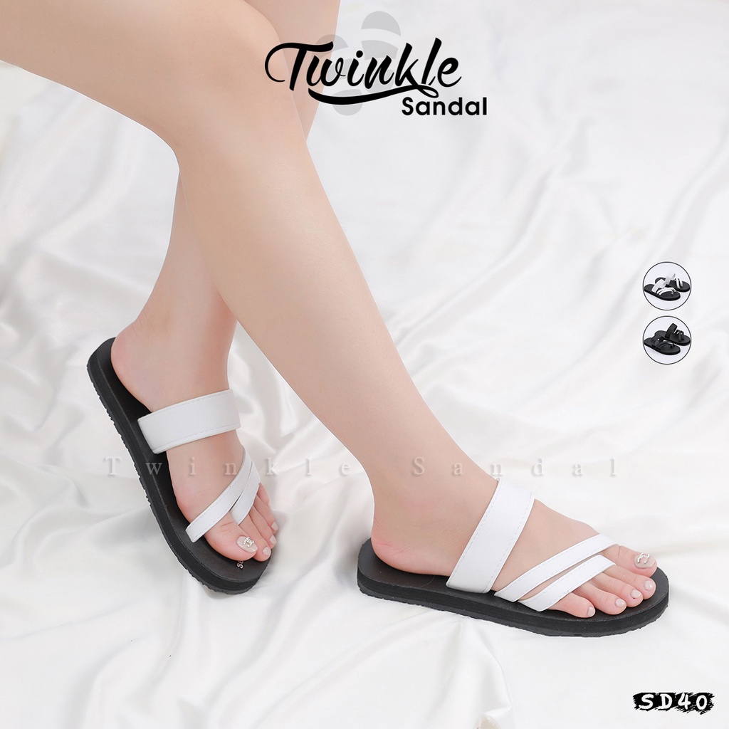 Dép sandal Nữ quai da mềm Đế bệt Cao Su ôm chân mã SD40