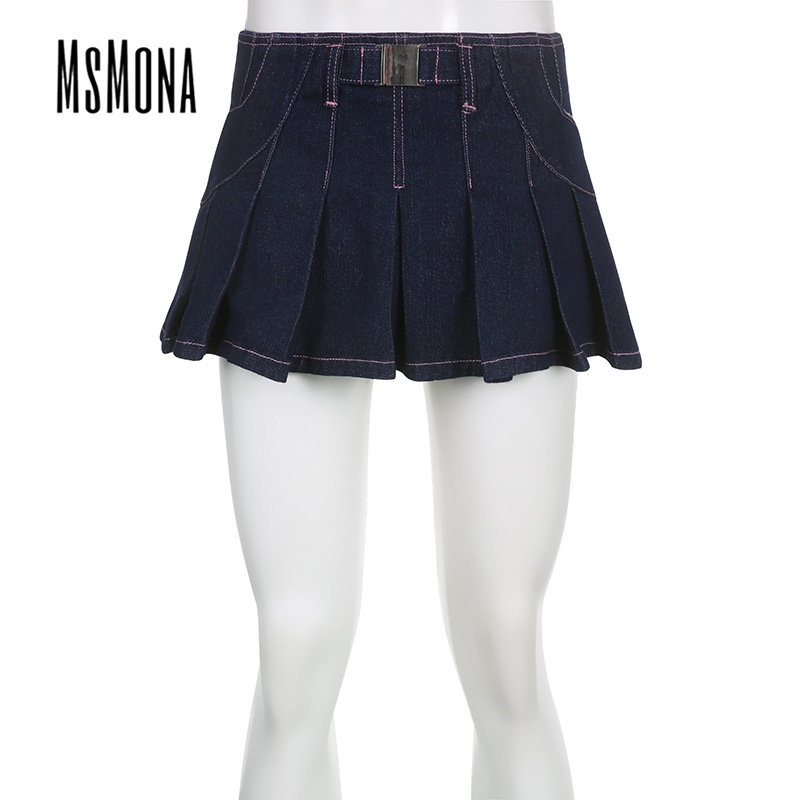MsMona Chân Váy Mini Lưng Thấp Màu Trơn Cài Khóa Kim Loại Thời Trang 2023 Quyến Rũ Cho Nữ