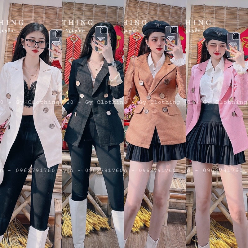 ÁO KHOÁC DẠ BLAZER SANG TRỌNG, CHẤT DÀY DẶN,MÀU HỒNG, ĐEN, TRẮNG VÀ CAM ĐẤT TRƠN