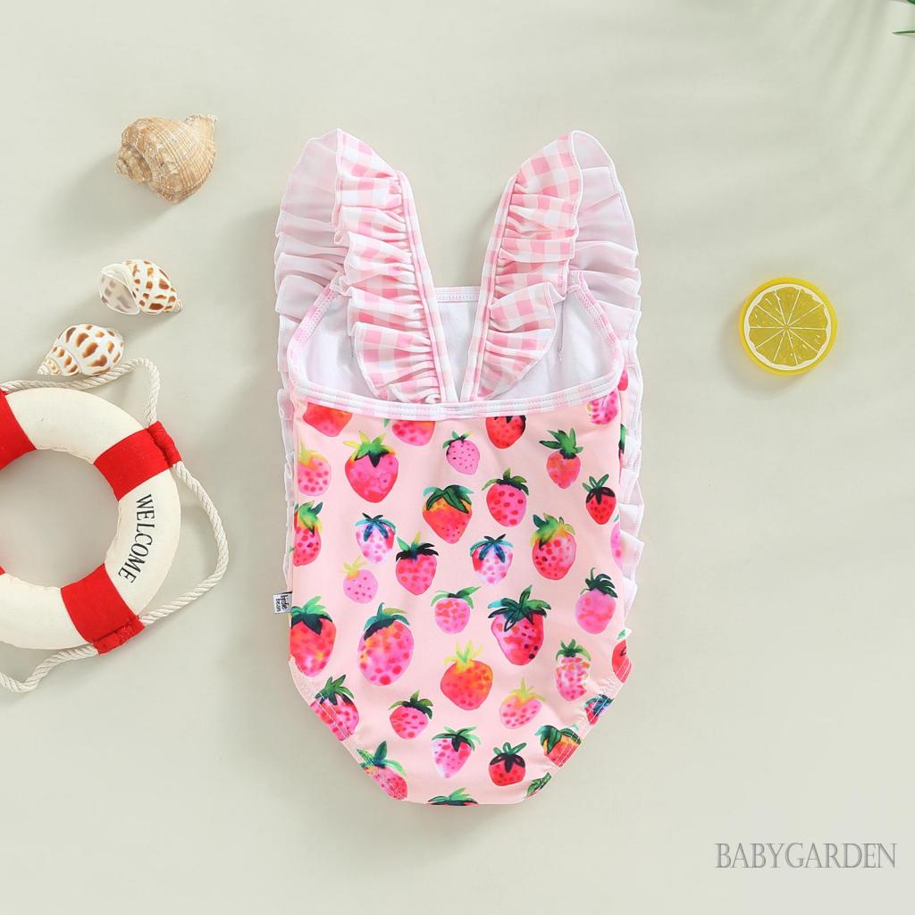 Bộ Đồ Bơi Một Mảnh Sát Nách Cổ Vuông In Họa Tiết Dâu Tây / Kem Dễ Thương Cho Bé Gái 3-24