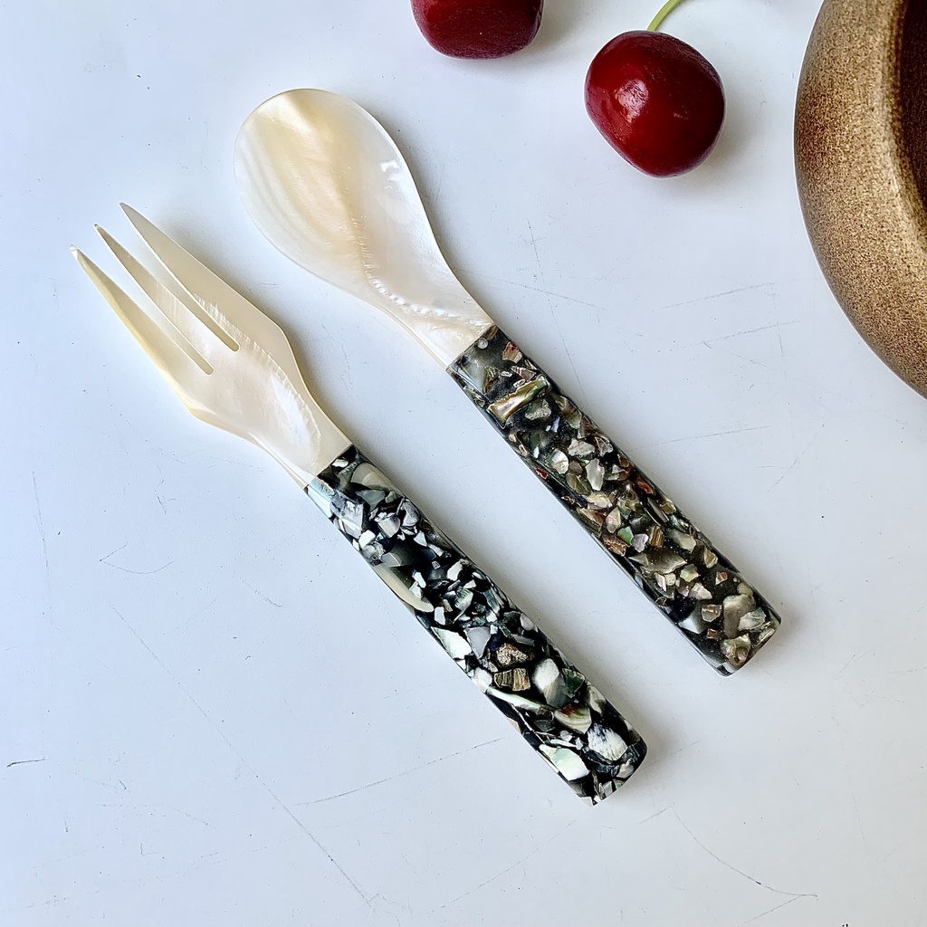 Bộ Thìa ( Muỗng), Dĩa ( Nĩa) Trai cán đen 12cm Vitrapro