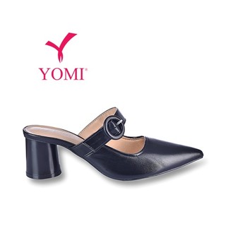 Cao Gót Nữ YOMI Giày Sục Mules Khuy Tròn Gót Trụ SY0676H