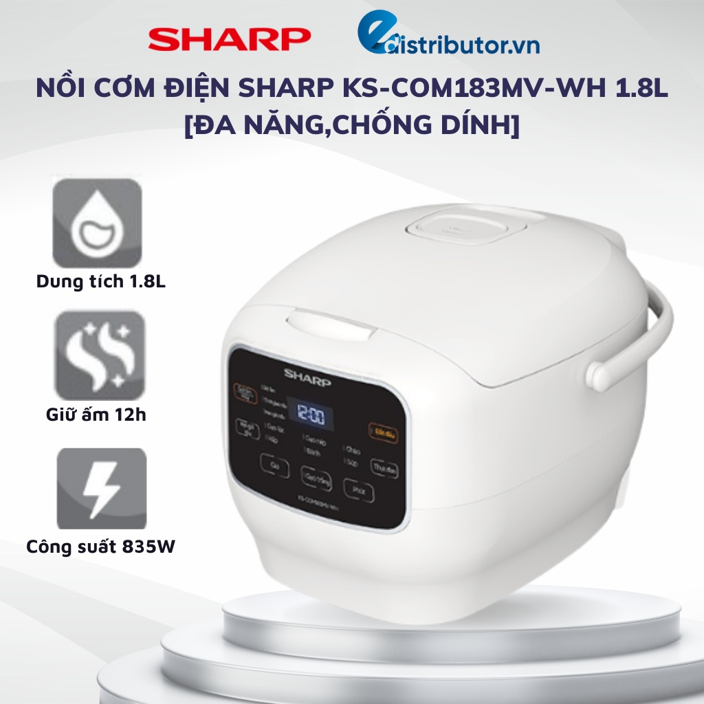 Nồi Cơm Điện Đa Năng Chống Dính Sharp KS-COM183MV-WH 1.8L