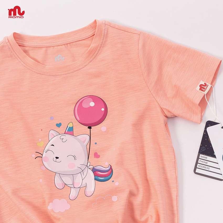 Áo cộc tay cotton bé gái gấu luồn dây RIOMIO size 2-7 tuổi (13-27kg) xinh xắn chất liệu mềm mịn mát cho bé - RA518