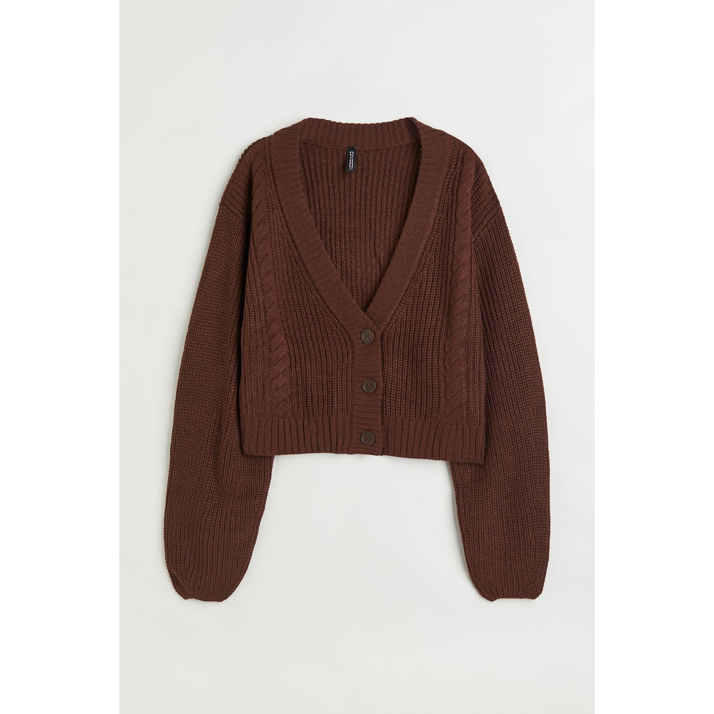 H&M Đức - Áo khoác cardigan len dày tay phồng vặn thừng nút trắng nâu tím sale auth cao cấp chính hãng có sẵn 1080845002