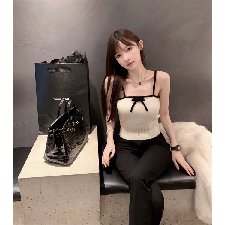 HUANG YOYO Áo Croptop Dệt Kim Màu Trơn Dáng Ôm Gợi Cảm Thời Trang Hàn Quốc Cho Nữ