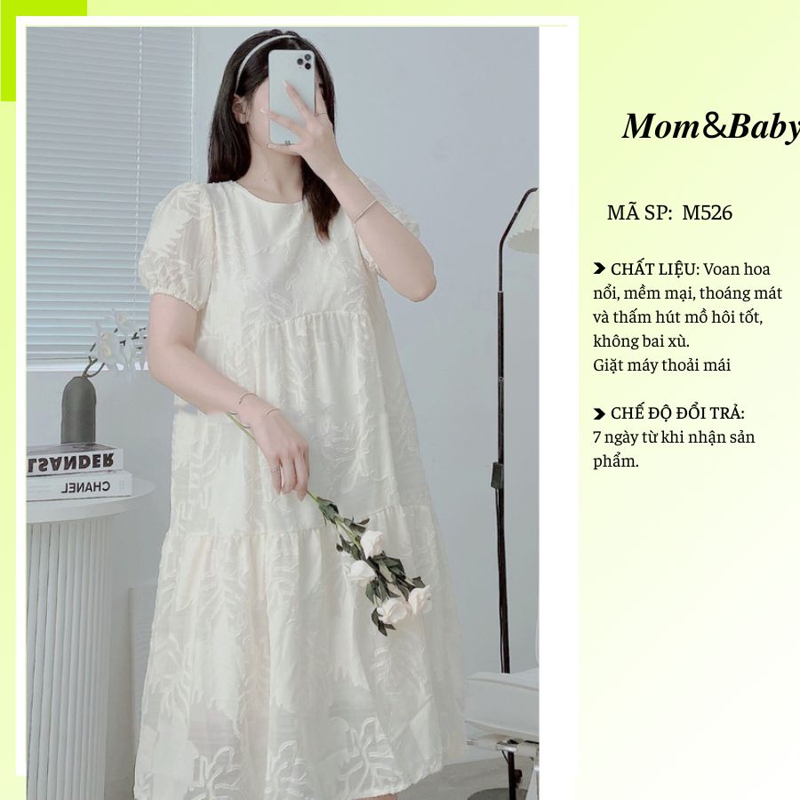 Đầm Bầu Váy Bầu Dáng Suông Thời Trang Thiết Kế Voan Hoa Nổi Cao Cấp Mặc Đi Chơi Đi Làm Dự Tiệc M526 Mom and Baby