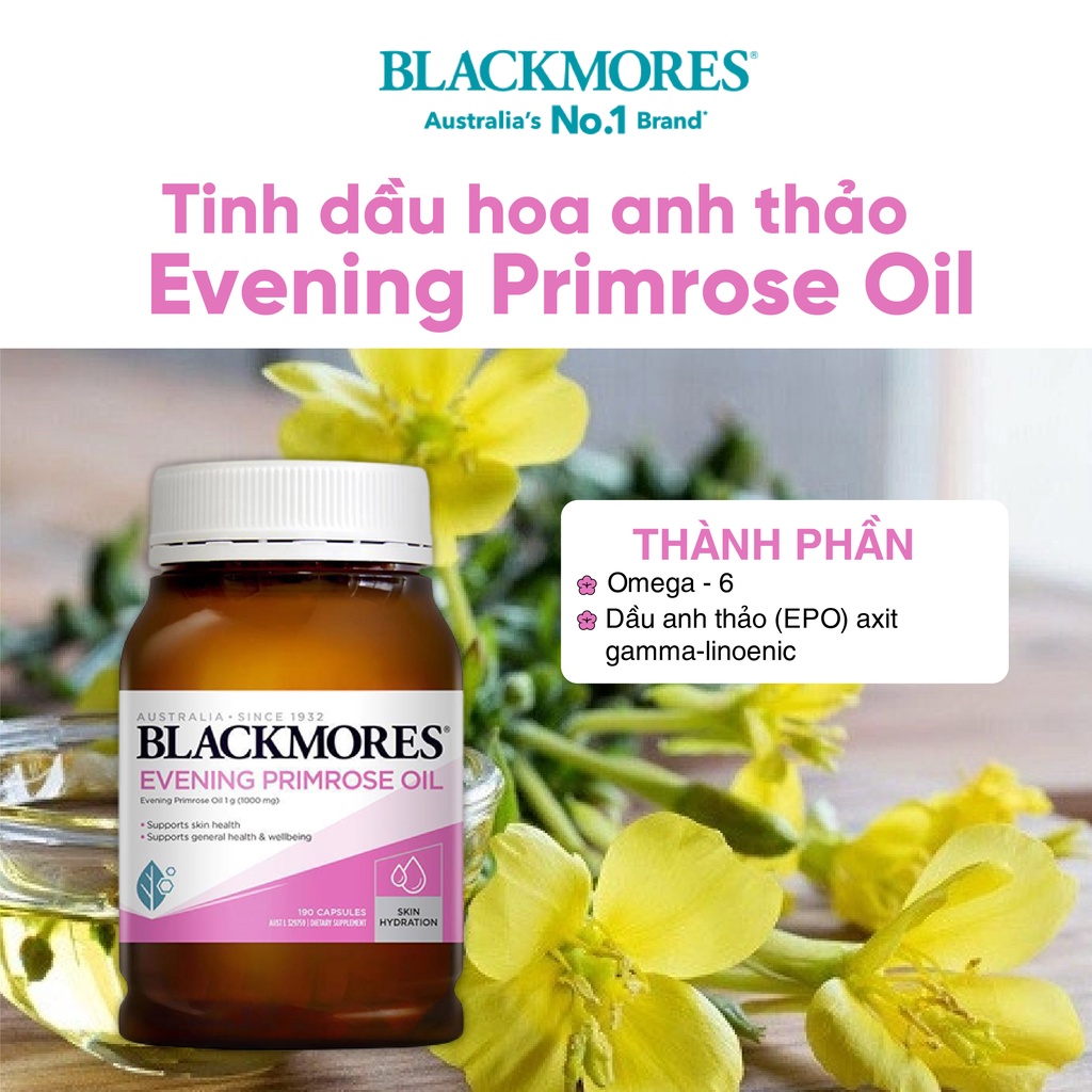 Tinh dầu hoa anh thảo Blackmores Úc 190 viên giúp điều hòa nội tiết, làm đẹp da, tóc, móng, kèm quà tặng tiện lợi