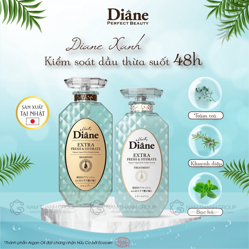 Combo gội xả kiềm dầu Moist Diane Extra Fresh & Hydrate 450mlx2