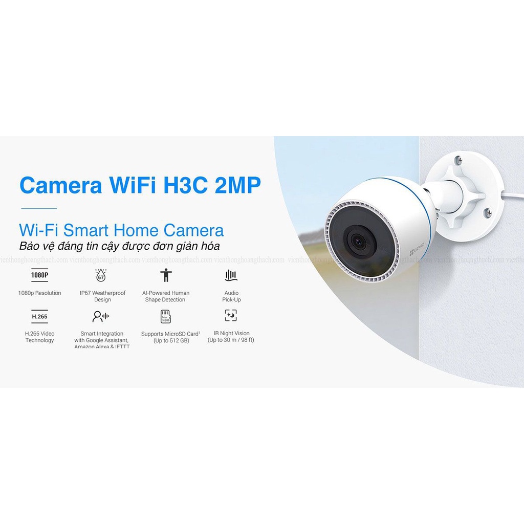 CAMERA EZVIZ H3C 2MB không màu ban đêm, ống kính 2.8mm cho góc nhìn rộng hơn