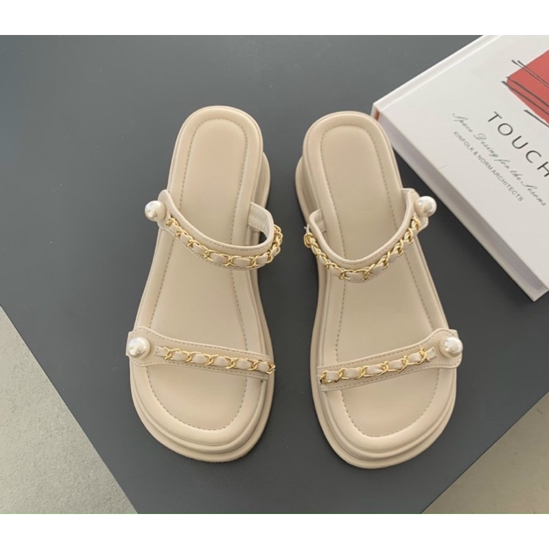 Dép xuồng hai quai song song móc xích cao 7cm 3màu siêu đẹp