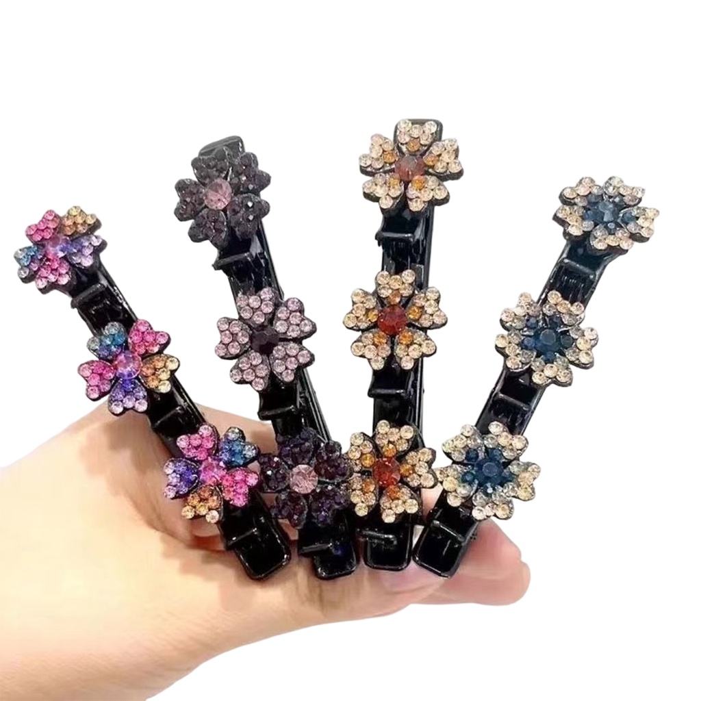 Set 4 / 5 Kẹp Tóc Hai Lớp Hình Bông Hoa Co Giãn Chống Trượt Chống Trầy Xước Chống Rơi