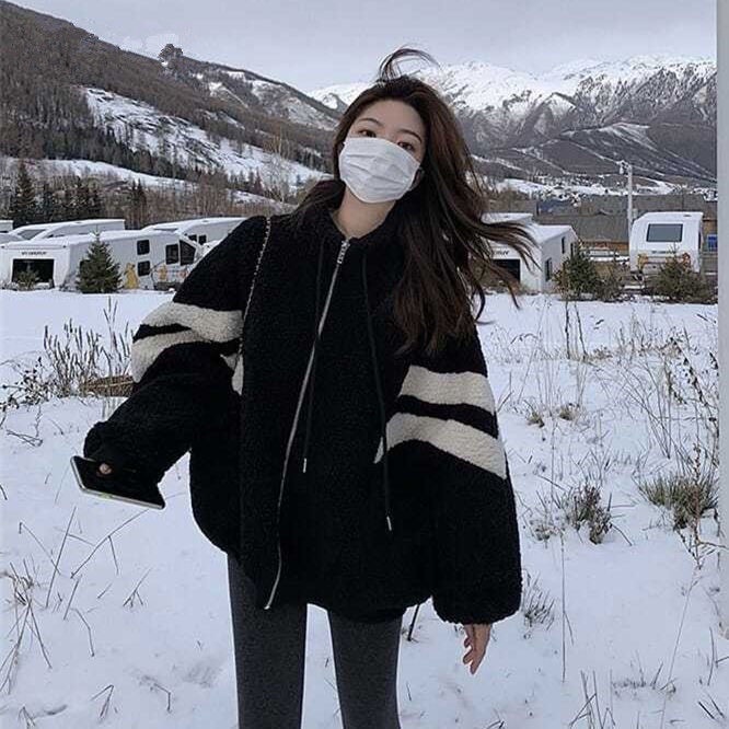 Áo Khoác Len Lông Cừu Tay Dài Dáng Rộng Thời Trang Thu Đông Hàn Quốc Hàng Mới 2023 Dành Cho Bạn Nữ
