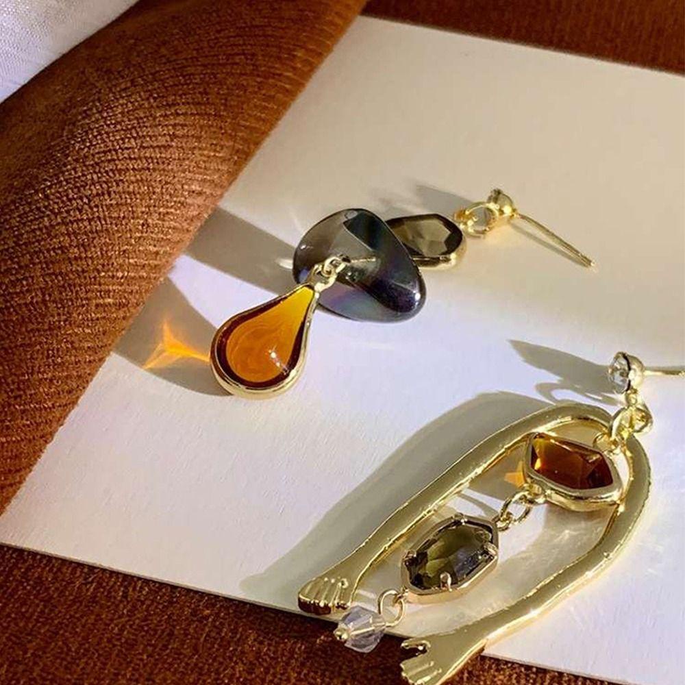 Khuyên Tai Bất Đối Xứng Thời Trang Cho Nữ|Khuyên Tai Thả Lủng Lẳng Phong Cách Pháp Khí Chất