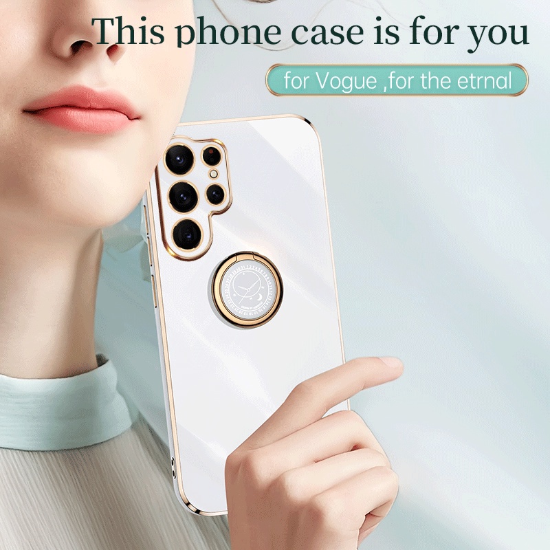 Ốp Điện Thoại TPU Silicon Mềm Trong Suốt Viền Vuông Mạ Màu Có Giá Đỡ Tròn Cho Xiaomi Poco X5 Mi 13 Pro Lite 6D