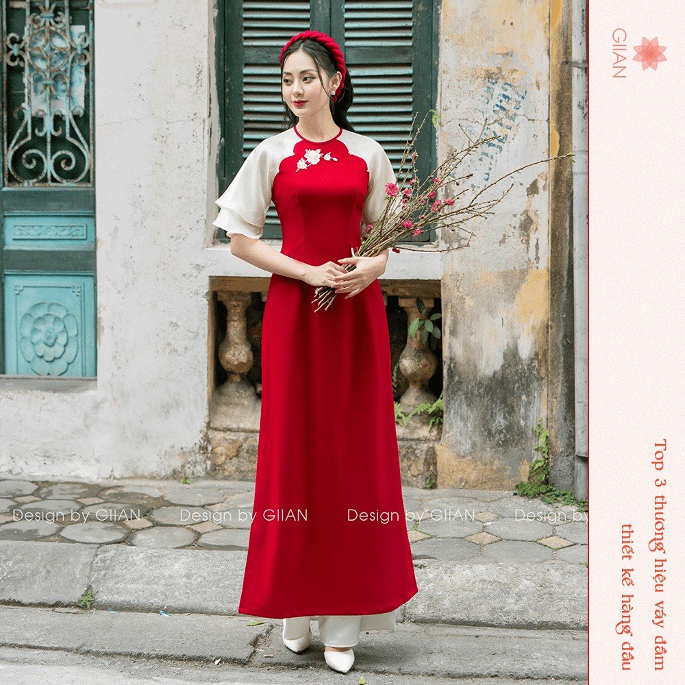 Áo Dài Cách Tân Nữ Tay Ngắn Phối Hai Tà Hiện Đại Duyên Dáng