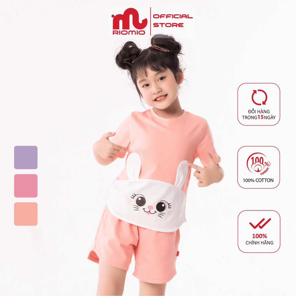 Bộ quần áo cotton cộc tay tai thỏ bé gái RIOMIO 2,3,4,5,6,7 tuổi đồ bộ cho bé mát mẻ mềm mại  đi chơi đi học - RBG393