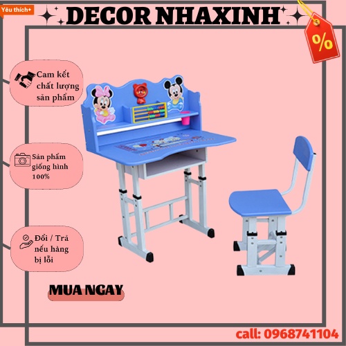 Bàn Học Sinh Chống Gù, Ghế Bàn Có Thể Chỉnh Cao Thấp, Bàn Học Gỗ Chắc Chắn Có Kệ Sách, Họa Tiết Năng Động Trẻ Trung